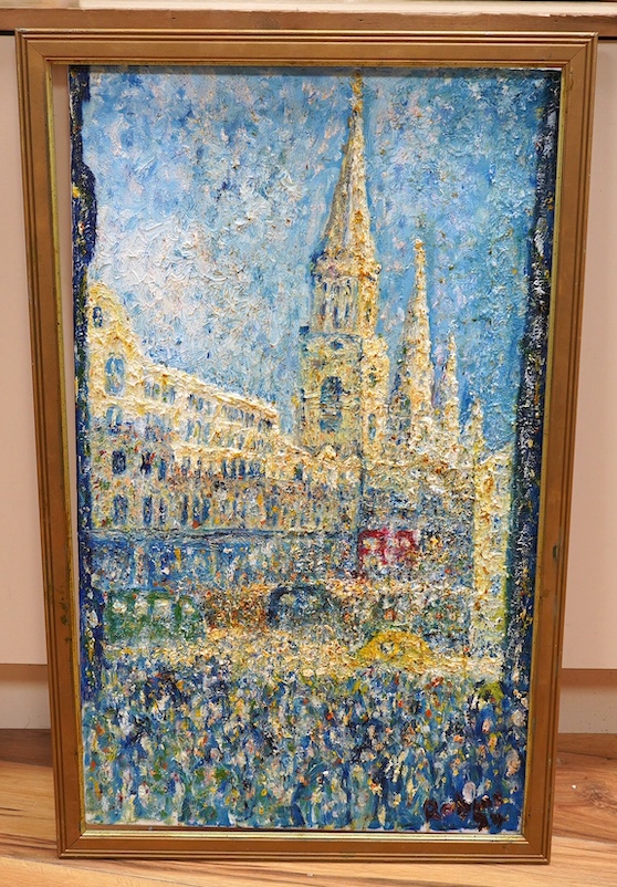 Robbins, impasto oil on canvas, Study of a cathedral, signed and dated '94, 75 x 45cm. Condition - good, however loose within the frame